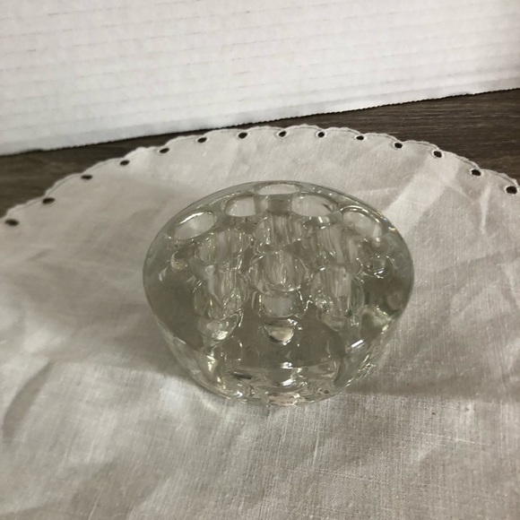 Vtg 3” Clear Glass 11 Hole Footed Floral Frog - Picture 2 of 9